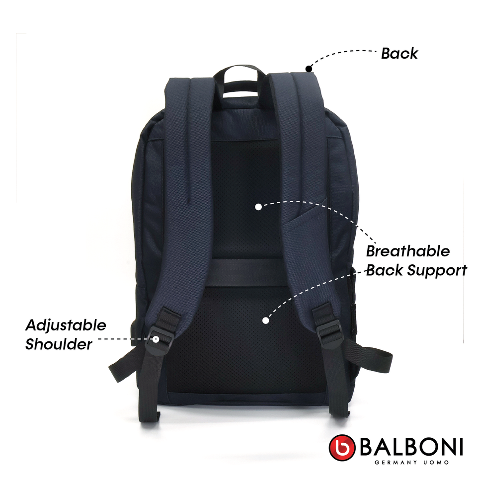 Balboni 13S4DL2011 Travel Laptop Backpack – Water-Resistant, USB Charging Port, Large-Capacity (Ash Grey/Steel Blue)