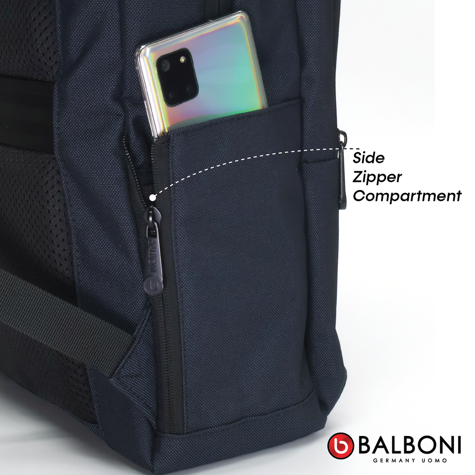 Balboni 13S4DL2011 Travel Laptop Backpack – Water-Resistant, USB Charging Port, Large-Capacity (Ash Grey/Steel Blue)