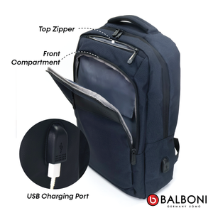 Balboni 13S4DL2011 Travel Laptop Backpack – Water-Resistant, USB Charging Port, Large-Capacity (Ash Grey/Steel Blue)