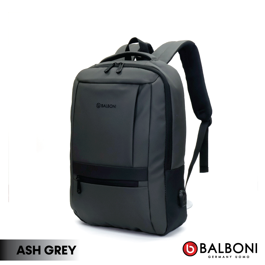 Balboni 13S4DLCA02 Business Travel Laptop Backpack – Water-Resistant, USB Charging, 16" Laptop Compartment (Ash Grey/Matte Black/Khaki Green)