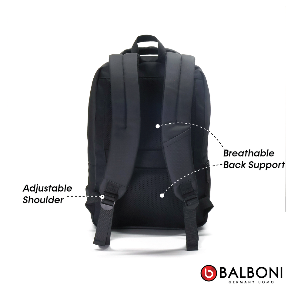Balboni 13S4DLCA02 Business Travel Laptop Backpack – Water-Resistant, USB Charging, 16" Laptop Compartment (Ash Grey/Matte Black/Khaki Green)