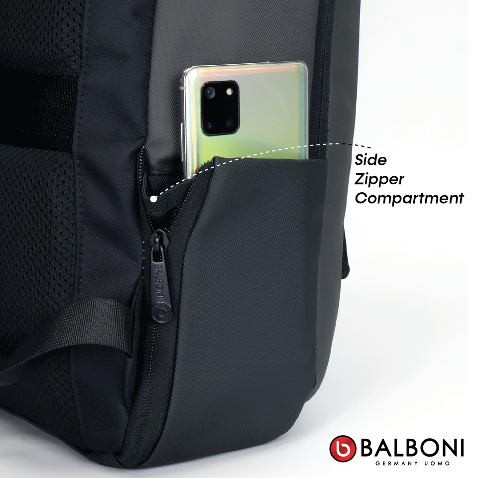Balboni 13S4DLCA02 Business Travel Laptop Backpack – Water-Resistant, USB Charging, 16" Laptop Compartment (Ash Grey/Matte Black/Khaki Green)