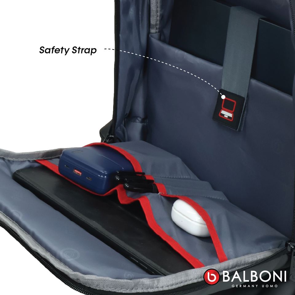 Balboni 13S4DLCA02 Business Travel Laptop Backpack – Water-Resistant, USB Charging, 16" Laptop Compartment (Ash Grey/Matte Black/Khaki Green)