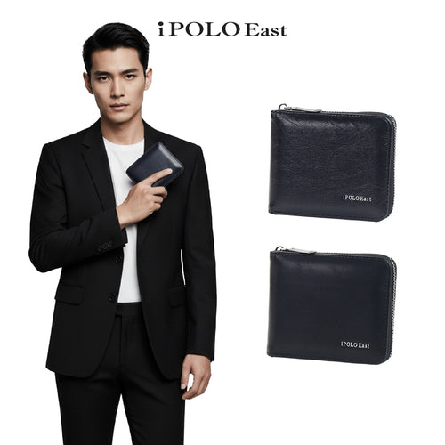 iPolo East Premium Synthetic Leather Men Compact Everyday Carry Zip Secure Wallet