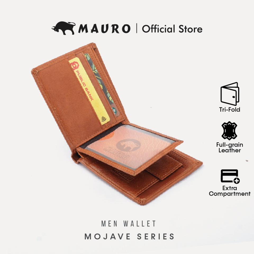 MAURO Tradesman Trifold Series Men's Genuine Leather Wallet Dompet Kulit Lelaki 08J4DP239A