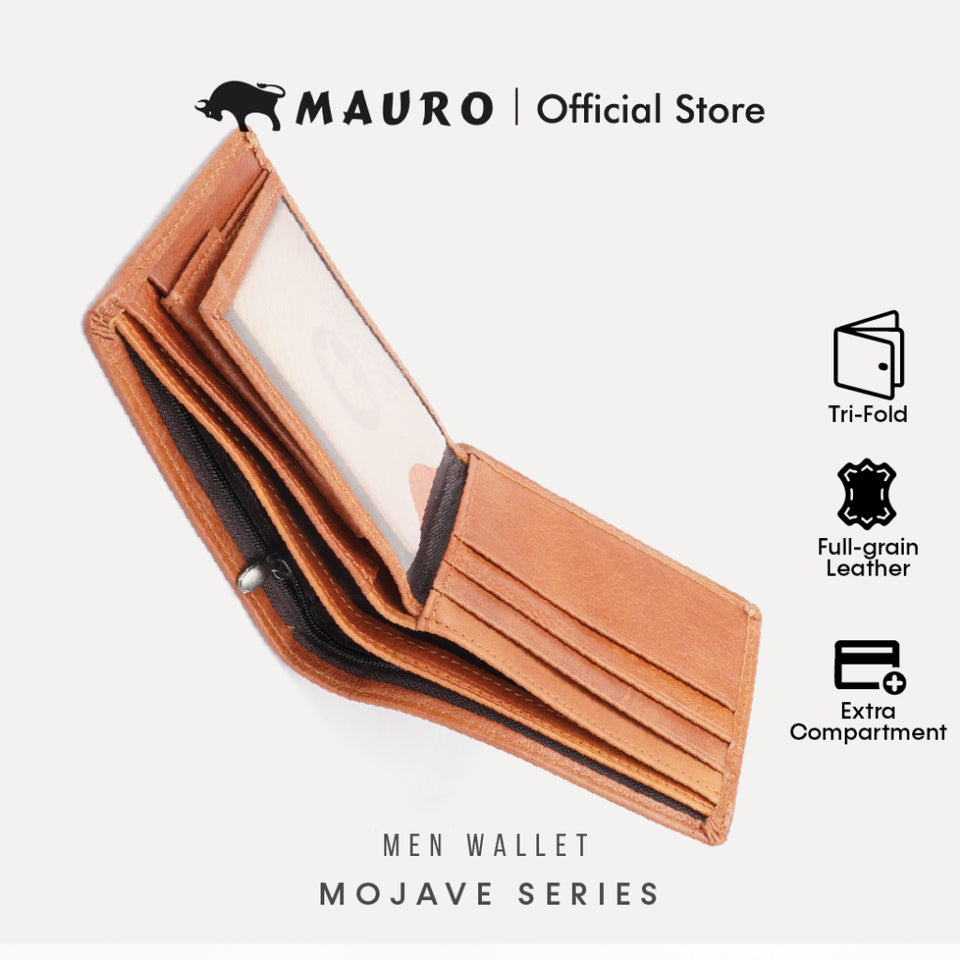 MAURO Tradesman Trifold Series Men's Genuine Leather Wallet Dompet Kulit Lelaki 08J4DP239A