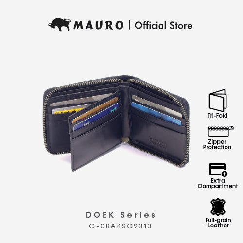 MAURO Serge Series Men's Genuine Leather Zip Wallet Dompet Kulit Lelaki 08A4SC9313