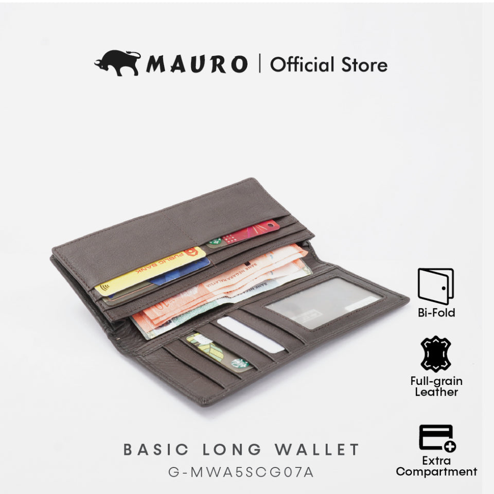 MAURO OFFER Genuine Men's Leather Long Wallet for Man Wallet Dompet Panjang Lelaki Dompet Lelaki Tinggi G-MWA5SCG07A