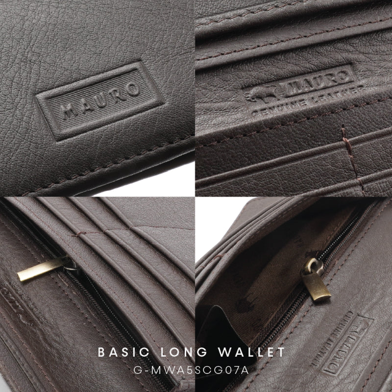 MAURO OFFER Genuine Men's Leather Long Wallet for Man Wallet Dompet Panjang Lelaki Dompet Lelaki Tinggi G-MWA5SCG07A