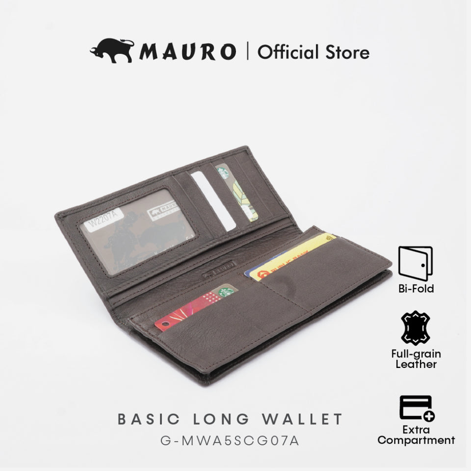 MAURO OFFER Genuine Men's Leather Long Wallet for Man Wallet Dompet Panjang Lelaki Dompet Lelaki Tinggi G-MWA5SCG07A