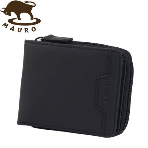 Mauro Men Genuine Leather Men Tri Fold Zipper Multi Compartment Wallet with RFID Protection