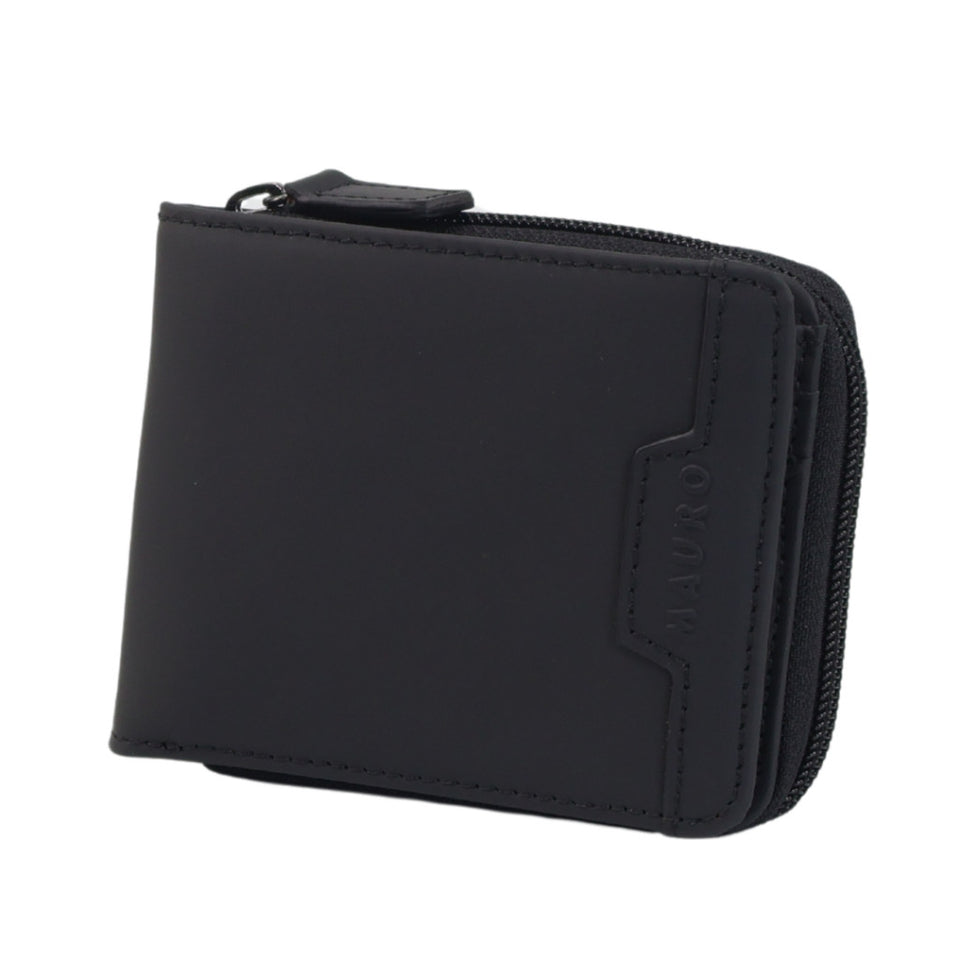 Mauro Men Genuine Leather Men Tri Fold Zipper Multi Compartment Wallet with RFID Protection