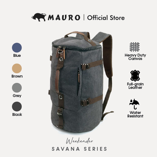 MAURO Weekender Vintage Canvas Leather Backpack 34L Travel Bag Baju Beg Retro Canvas Beg Backpacl Kerja Beg Computer
