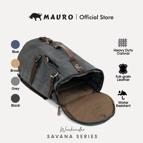 MAURO Weekender Vintage Canvas Leather Backpack 34L Travel Bag Baju Beg Retro Canvas Beg Backpacl Kerja Beg Computer