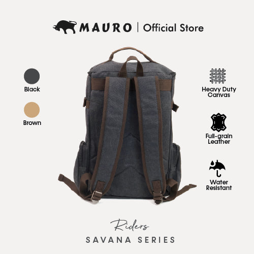 MAURO Riders Vintage Canvas Leather Backpack 31L Travel Bag Baju Beg Retro Canvas Beg Backpack Kerja Beg Travelling