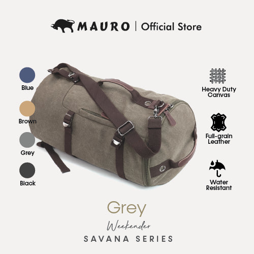 MAURO Weekender Vintage Canvas Leather Backpack 34L Travel Bag Baju Beg Retro Canvas Beg Backpacl Kerja Beg Computer