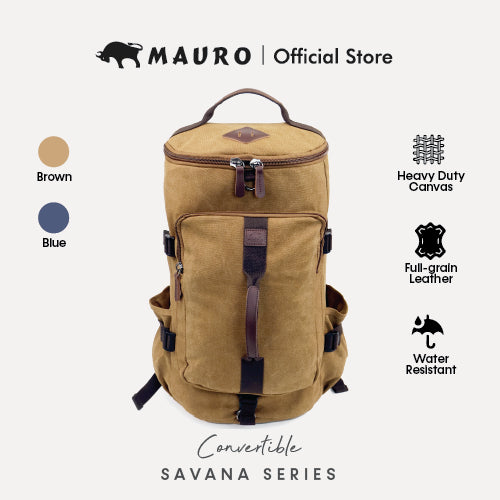 MAURO Convertible Vintage Canvas Leather Backpack 34L Travel Bag Baju Beg Retro Canvas Beg Backpack Kerja Beg Travelling