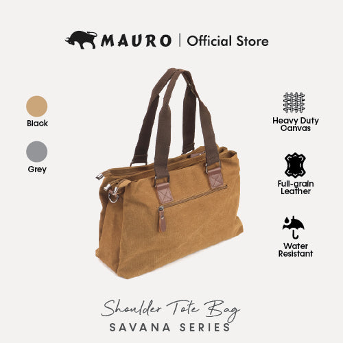 MAURO Shoulder Bag Vintage Canvas Bag Beg Galas Retro Kulit Canvas Beg Kerja Stylish Beg