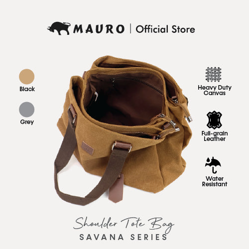 MAURO Shoulder Bag Vintage Canvas Bag Beg Galas Retro Kulit Canvas Beg Kerja Stylish Beg