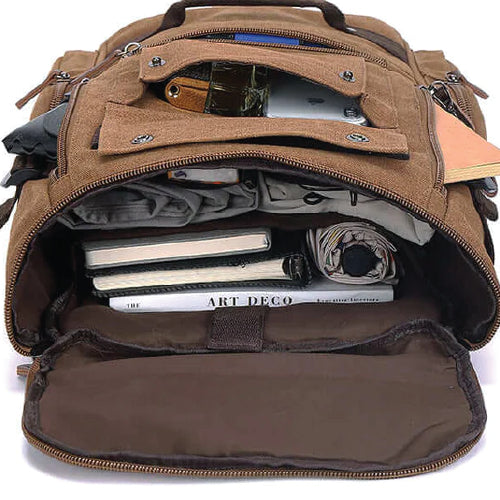 MAURO Riders Vintage Canvas Leather Backpack 31L Travel Bag Baju Beg Retro Canvas Beg Backpack Kerja Beg Travelling