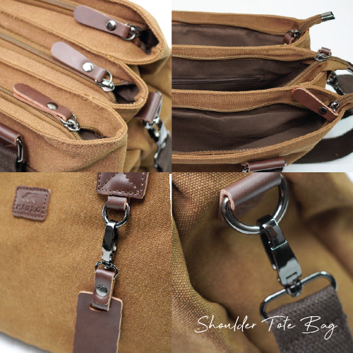 MAURO Shoulder Bag Vintage Canvas Bag Beg Galas Retro Kulit Canvas Beg Kerja Stylish Beg