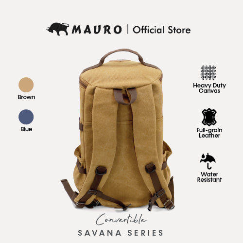 MAURO Convertible Vintage Canvas Leather Backpack 34L Travel Bag Baju Beg Retro Canvas Beg Backpack Kerja Beg Travelling