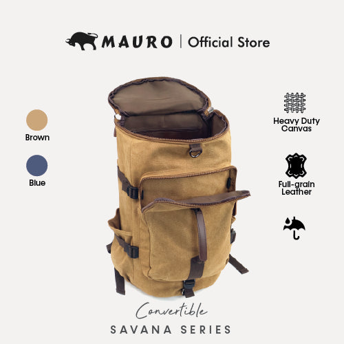MAURO Convertible Vintage Canvas Leather Backpack 34L Travel Bag Baju Beg Retro Canvas Beg Backpack Kerja Beg Travelling