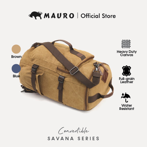 MAURO Convertible Vintage Canvas Leather Backpack 34L Travel Bag Baju Beg Retro Canvas Beg Backpack Kerja Beg Travelling