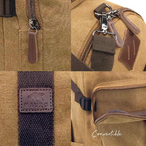 MAURO Convertible Vintage Canvas Leather Backpack 34L Travel Bag Baju Beg Retro Canvas Beg Backpack Kerja Beg Travelling
