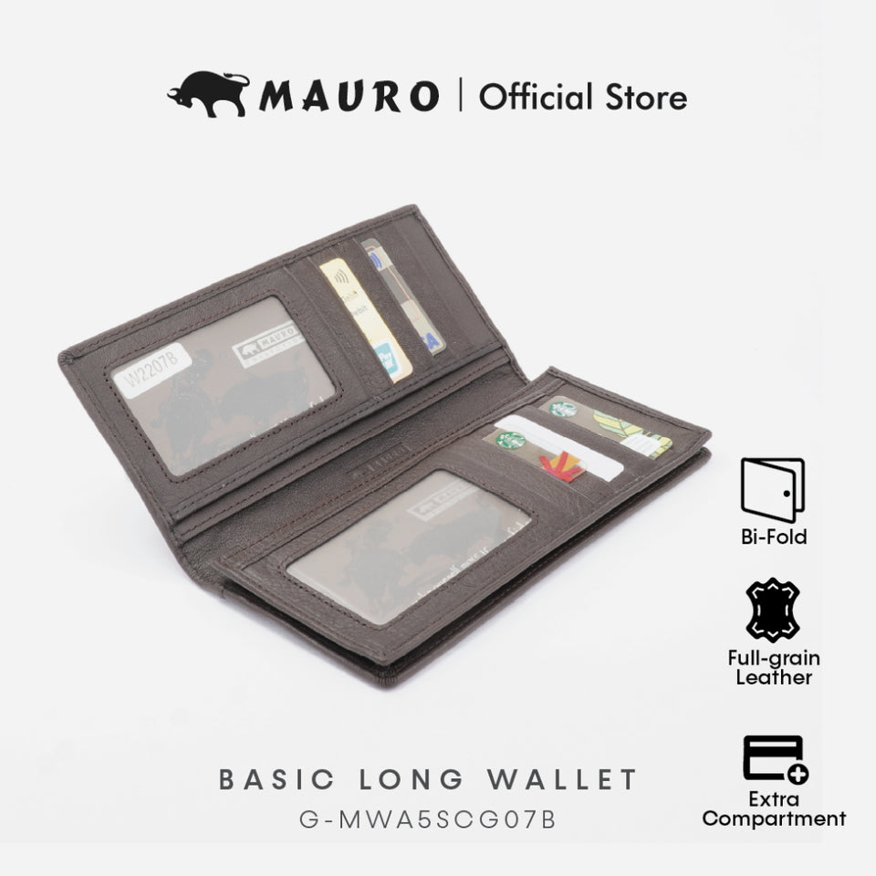 MAURO OFFER Genuine Men's Leather Long Wallet for Man Wallet Dompet Panjang Lelaki Dompet Lelaki Tinggi G-MWA5SCG07B