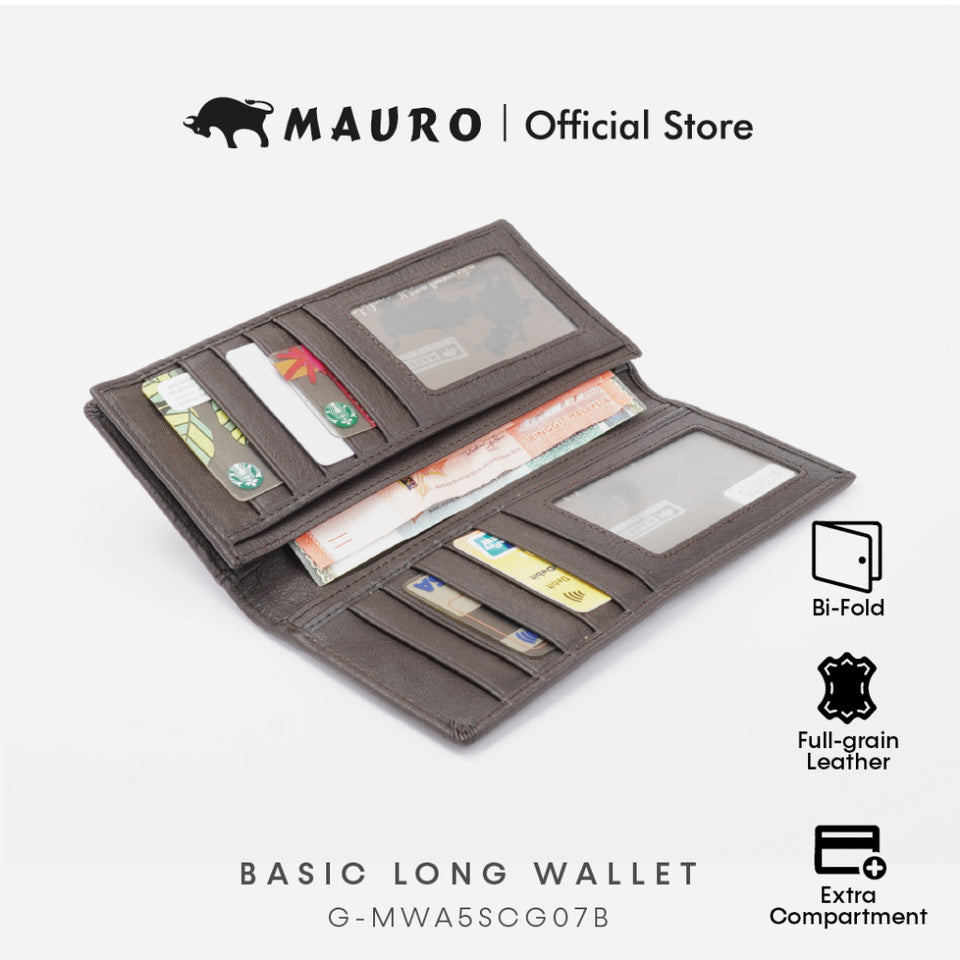 MAURO OFFER Genuine Men's Leather Long Wallet for Man Wallet Dompet Panjang Lelaki Dompet Lelaki Tinggi G-MWA5SCG07B