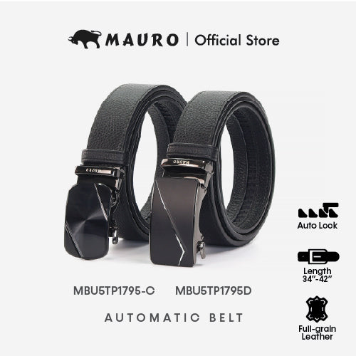 Mauro 100% Pure Leather Men's Belt Auto Buckle, Man Leather Belt Tali Pinggang Lelaki Kulit Asli Tahan Lasak