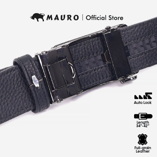 Mauro 100% Pure Leather Men's Belt Auto Buckle, Man Leather Belt Tali Pinggang Lelaki Kulit Asli Tahan Lasak