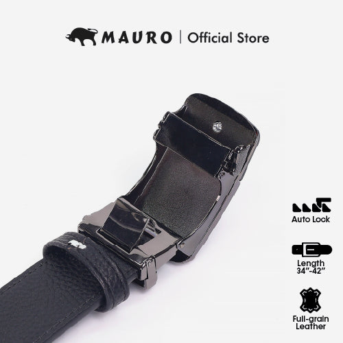 Mauro 100% Pure Leather Men's Belt Auto Buckle, Man Leather Belt Tali Pinggang Lelaki Kulit Asli Tahan Lasak