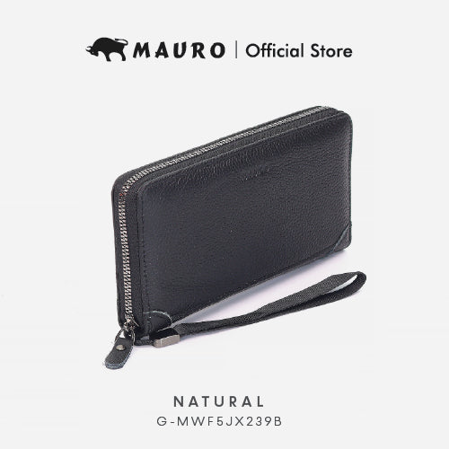 Mauro Men’s Long Wallet Zipper Closure Wrist Strap 12 Card Slots, Large Capacity Dompet Kulit Lelaki Asli G-MWF5JX239B