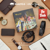 MAURO Giftset 3 in 1 Leather Wallet & Belt Gift Set for Men Hadiah Dompet & Tali Pinggang Kulit Set Kombo Hadiah Lelaki