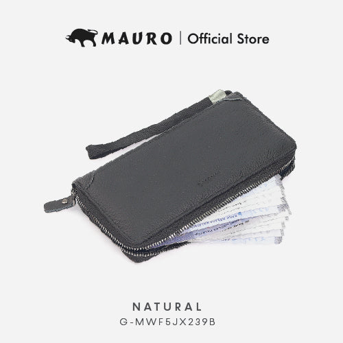 Mauro Men’s Long Wallet Zipper Closure Wrist Strap 12 Card Slots, Large Capacity Dompet Kulit Lelaki Asli G-MWF5JX239B