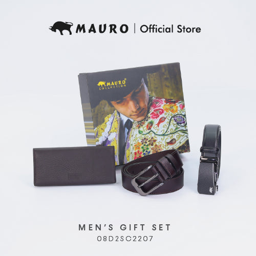 MAURO Giftset 3 in 1 Leather Wallet & Belt Gift Set for Men Hadiah Dompet & Tali Pinggang Kulit Set Kombo Hadiah Lelaki