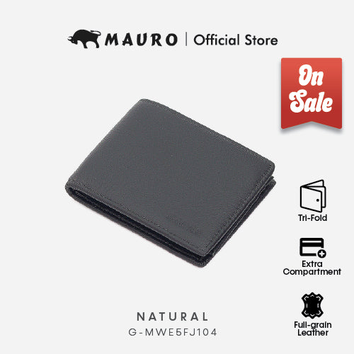 Mauro Slim Men's Bi-Fold Wallet - Genuine Leather, 9 Card Slots, Double Pockets Dompet Lelaki Kulit Asli G-MWE5FJ104