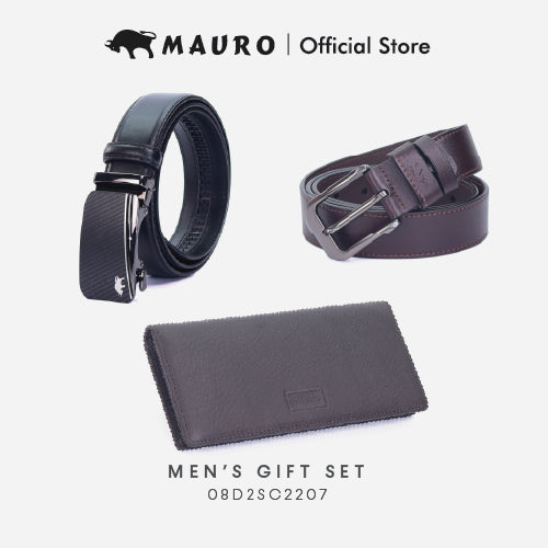 MAURO Giftset 3 in 1 Leather Wallet & Belt Gift Set for Men Hadiah Dompet & Tali Pinggang Kulit Set Kombo Hadiah Lelaki