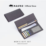 MAURO Giftset 3 in 1 Leather Wallet & Belt Gift Set for Men Hadiah Dompet & Tali Pinggang Kulit Set Kombo Hadiah Lelaki