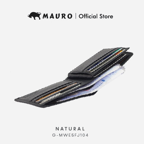 Mauro Slim Men's Bi-Fold Wallet - Genuine Leather, 9 Card Slots, Double Pockets Dompet Lelaki Kulit Asli G-MWE5FJ104