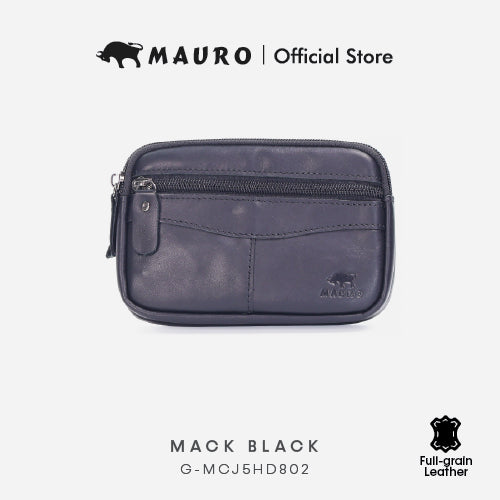 Mauro Genuine Leather Men Belt Loop Zipper Multi Compartment Compact Pouch Bag