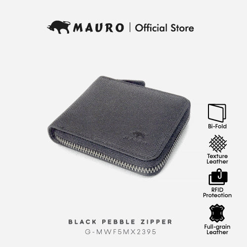 Mauro Genuine Leather Bi Fold Compact Zipper Wallet with RFID Block Protection