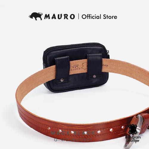 Mauro Genuine Leather Men Belt Loop Zipper Multi Compartment Compact Pouch Bag G-MCJ5HD801