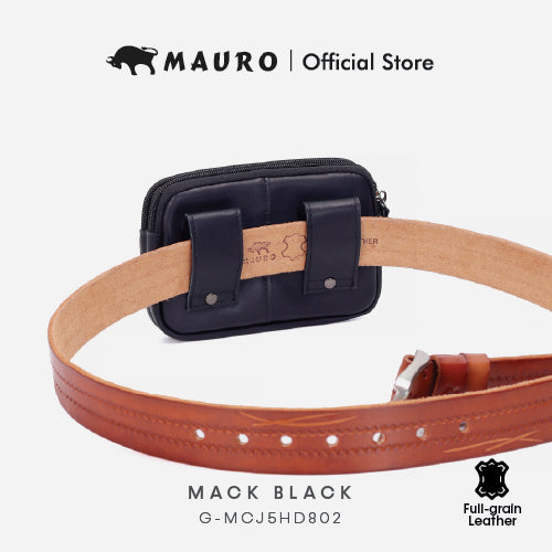 Mauro Genuine Leather Men Belt Loop Zipper Multi Compartment Compact Pouch Bag