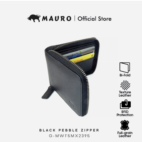 Mauro Genuine Leather Bi Fold Compact Zipper Wallet with RFID Block Protection