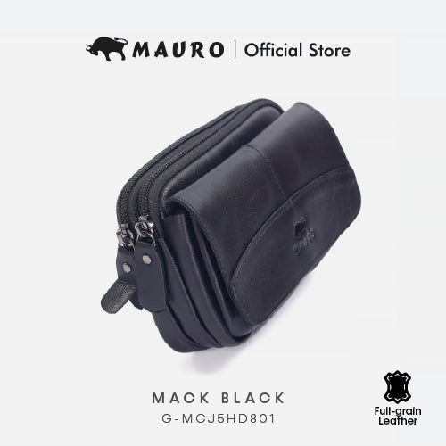 Mauro Genuine Leather Men Belt Loop Zipper Multi Compartment Compact Pouch Bag G-MCJ5HD801