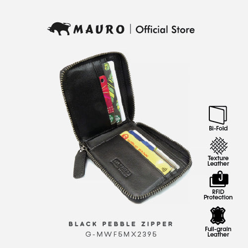 Mauro Genuine Leather Bi Fold Compact Zipper Wallet with RFID Block Protection