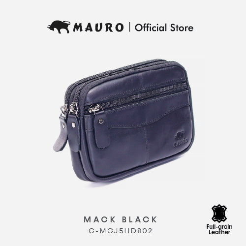 Mauro Genuine Leather Men Belt Loop Zipper Multi Compartment Compact Pouch Bag